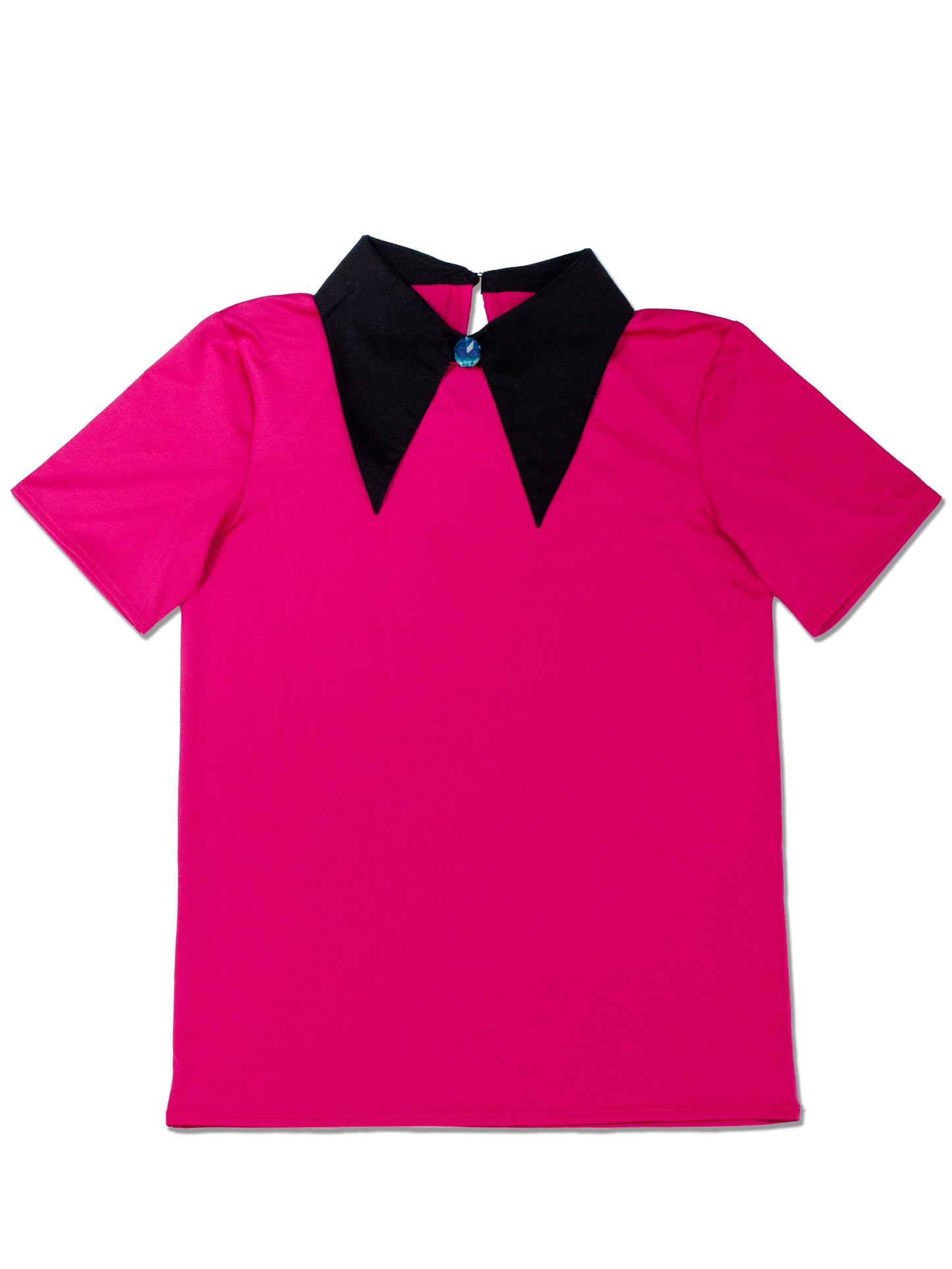 Pointed Collar Top with Rhinestone Button